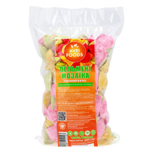 ПЕЛЬМЕНІ «МОЗАЇКА» рослинні, 1000 грам,  різнокольорові, ТІСТО З БАМБУКОВОЮ КЛІТКОВИНОЮ та КУРКУМОЮ
